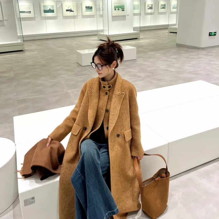 伊迪卡双面羊毛大衣外套马甲两件套装中长款气质百搭秋冬