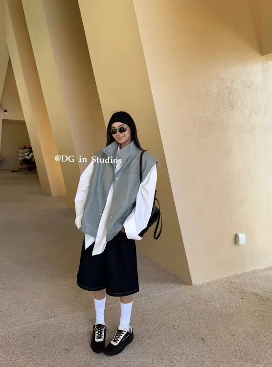 十三行DG正版 百搭洋气宽松皮马甲女