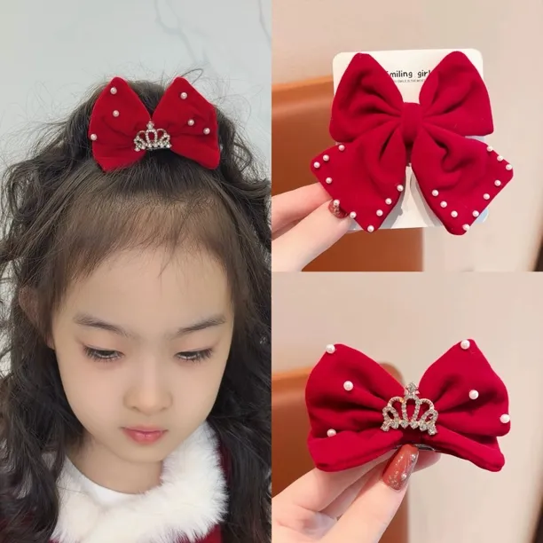 新年头饰儿童蝴蝶结发夹女童公主飘带发饰小女孩过年拜年头花发卡