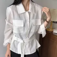 9005时尚收腰显瘦长袖气质工装风女士衬衫