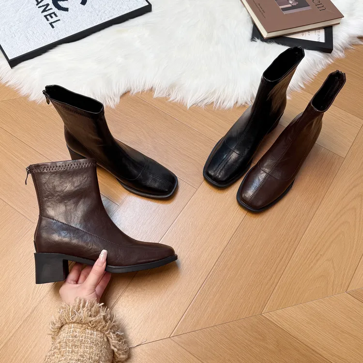内增高8cm2025秋冬新款粗跟英伦风短靴女时尚小个子百搭瘦瘦靴女