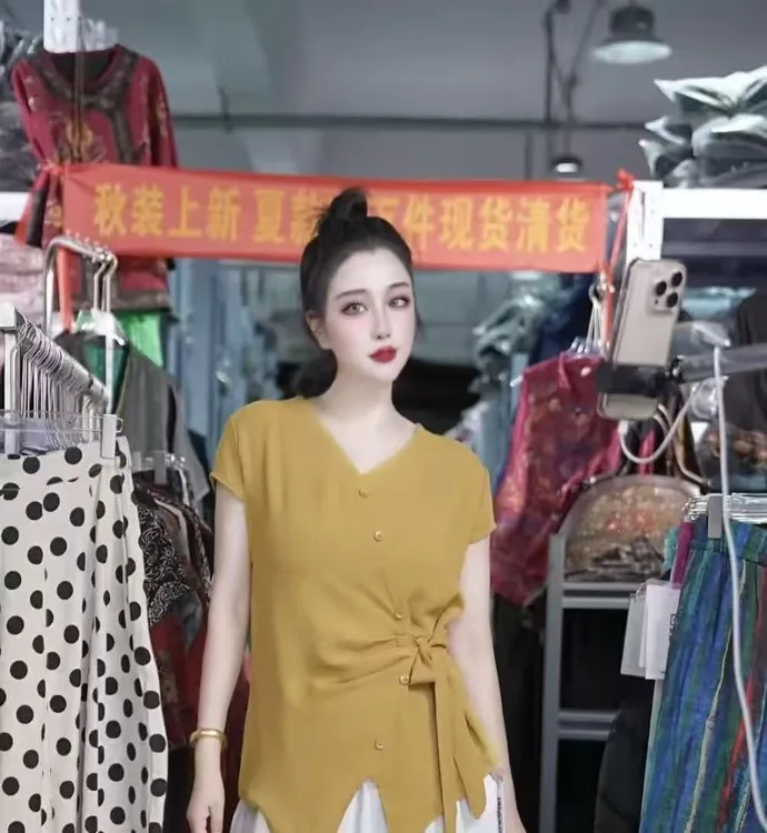 YT现货现发夏季新时尚小衫洋气百搭显瘦短袖气质v领斜襟设计感