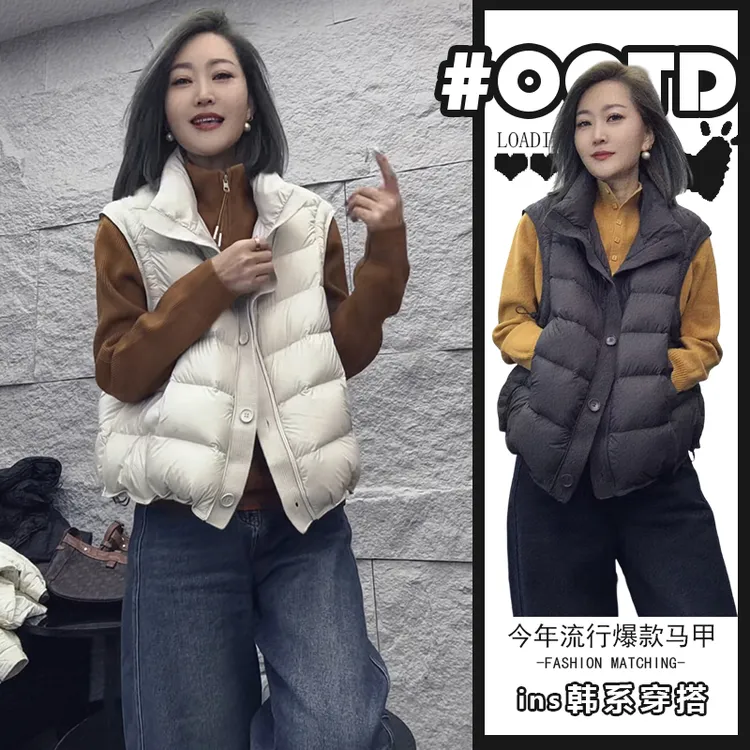 2025秋冬设计感别致叠穿宽松马甲欧美气质宽松百搭棉服外套潮