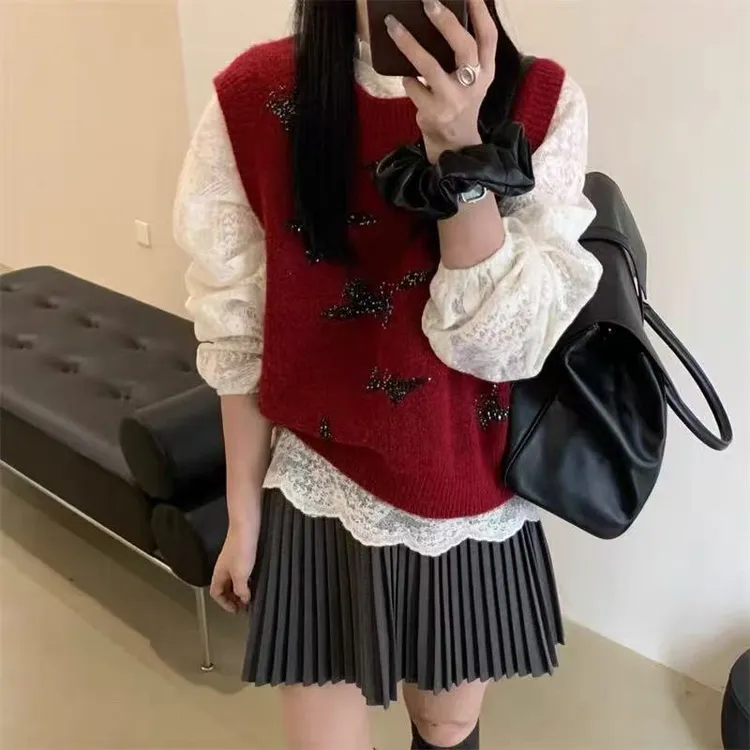 新年红时尚款印花工字型款厚款圆领短款马夹上衣复古时尚百搭