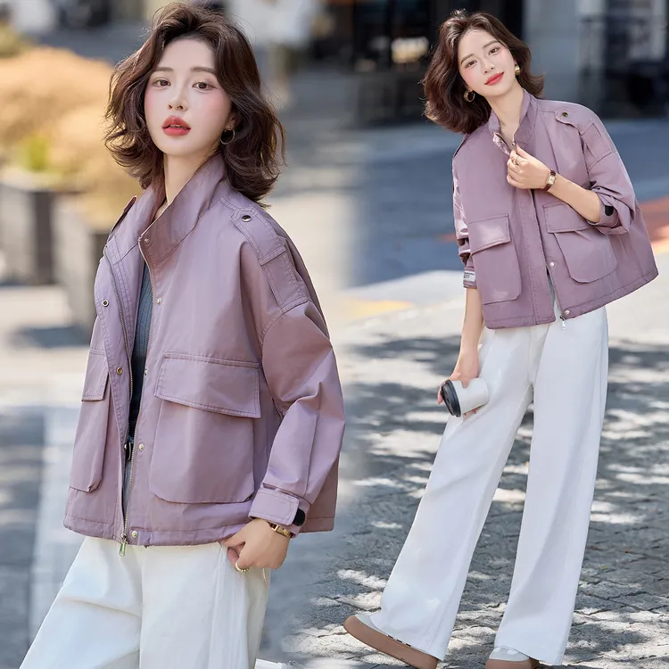 韩版休闲时尚立领短外套女2025春秋新款设计感小个子减龄夹克上衣