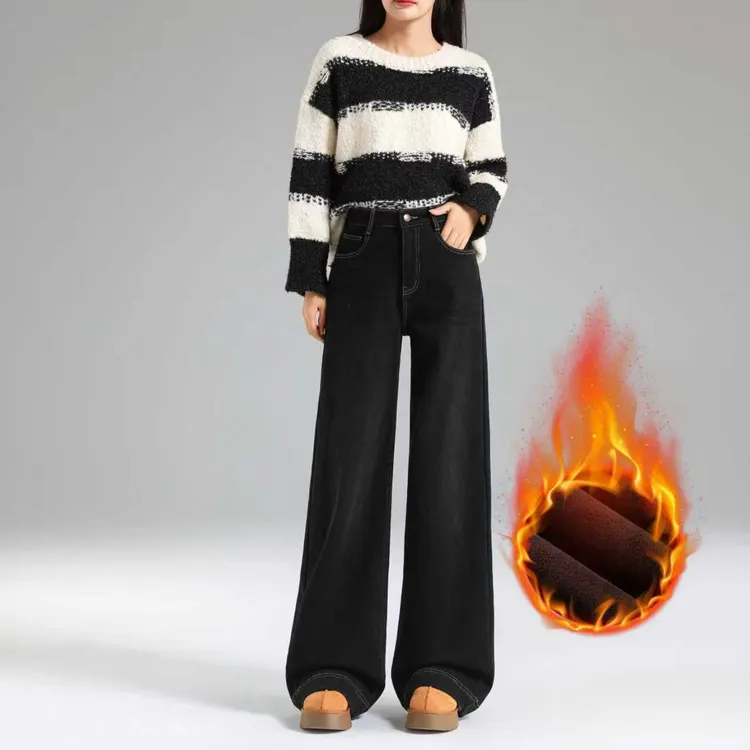 加绒加长高个子大码阔腿牛仔裤女冬季显瘦高腰弹力喇叭裤保暖178