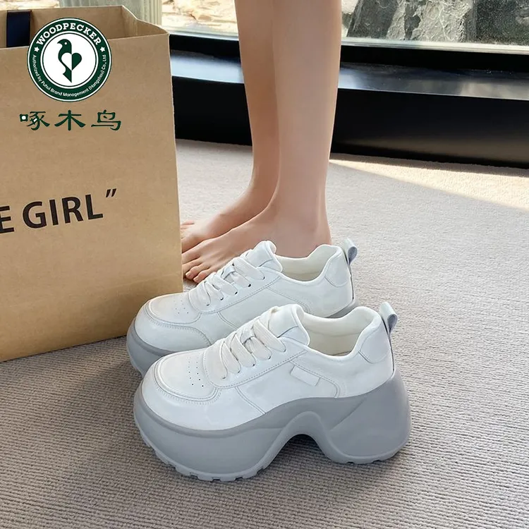 啄木鸟增高7CM厚底老爹鞋女秋冬季加绒小个子34码百搭小众休闲鞋