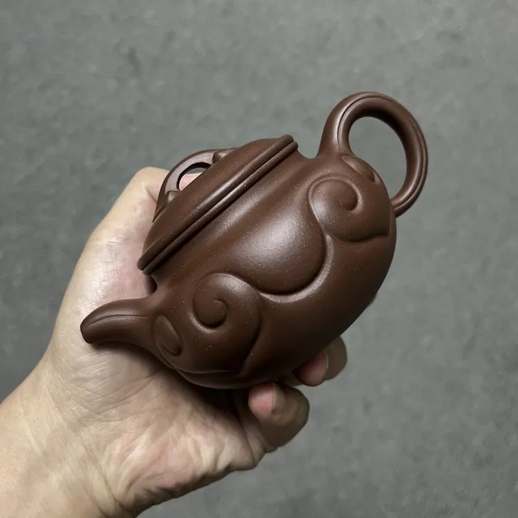 全手工·藏品【仿古如意】原矿底槽清·340cc·内推孔仿古壶紫砂壶茶壶