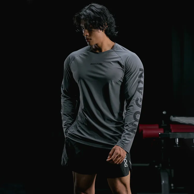 肌肉狗 运动T恤男秋季美式凉感速干修身户外训练长袖健身上衣