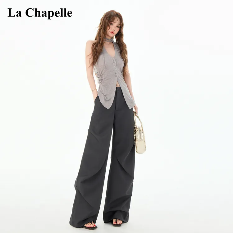 拉夏贝尔美式阔腿工装裤女夏季薄款高腰宽松直筒户外休闲运动裤子