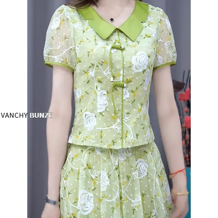 BUNZE 高级温柔两件套裙女2025新款夏天高端妈妈遮肚子时尚套装女