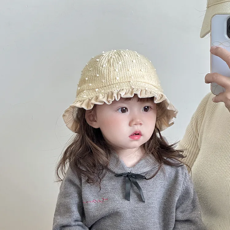 宝宝帽子秋冬季渔夫帽韩版洋气百搭遮掩盆帽婴幼儿女童花边公主帽