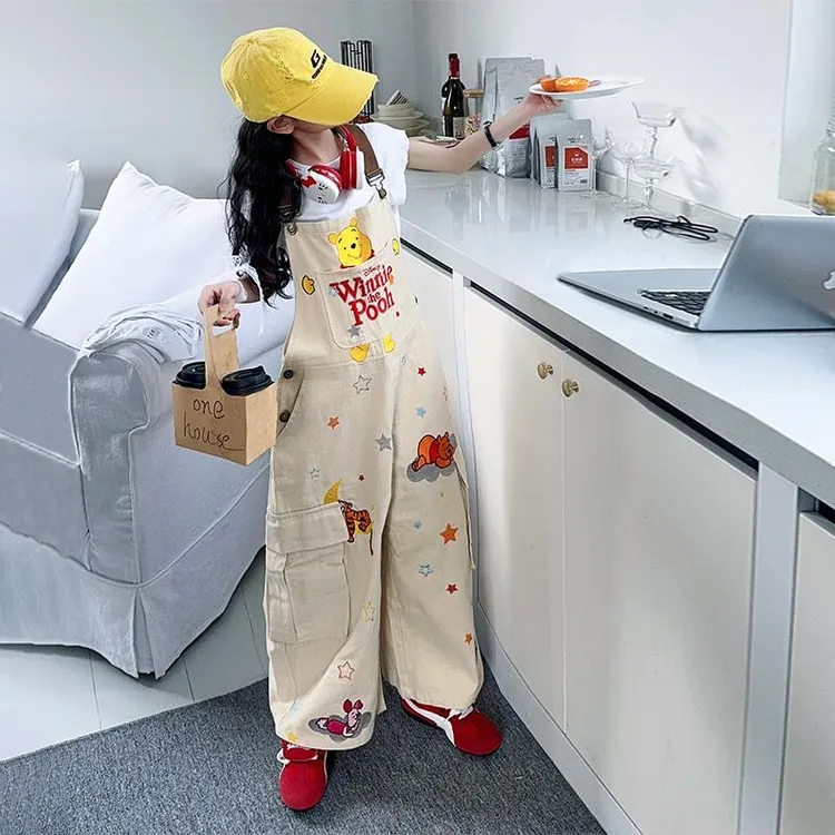 范哲萨女童2025春秋卡通背带裤儿童潮范美式休闲连衣裤大童网红工