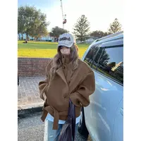 韩系立领短款毛呢外套女2025秋冬新款小个子廓形系带呢子大衣