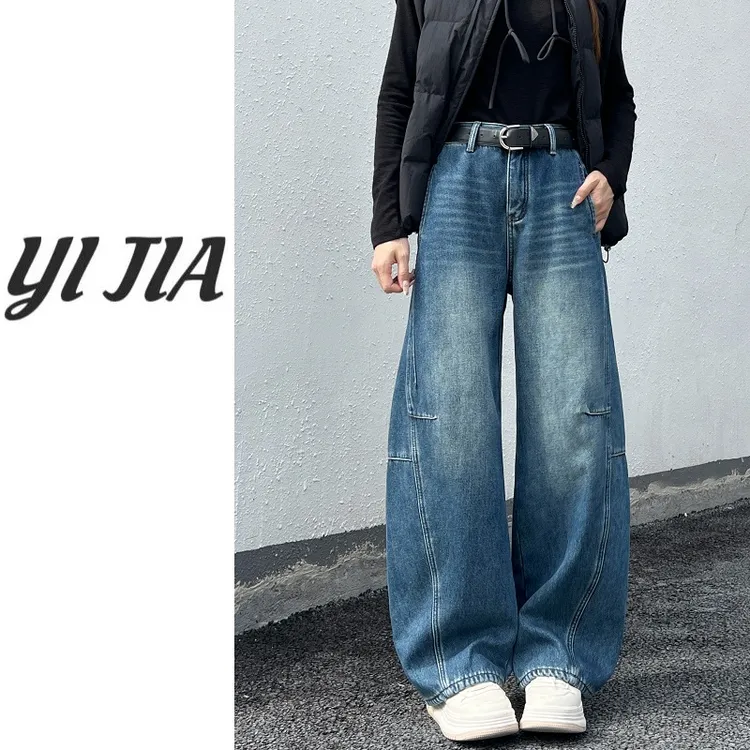 【壹家】YJ73#280 / 加绒加厚香蕉牛仔裤女 2025新款明线设计弯刀裤