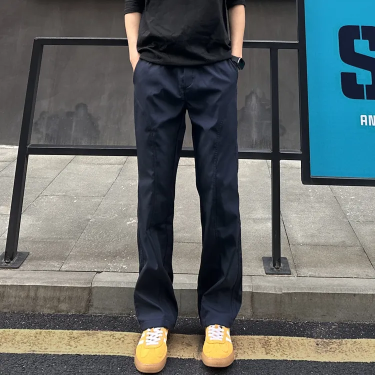 QUALCOMM藏青色基础斜切休闲裤男秋季美式直筒裤子运动速干工装裤