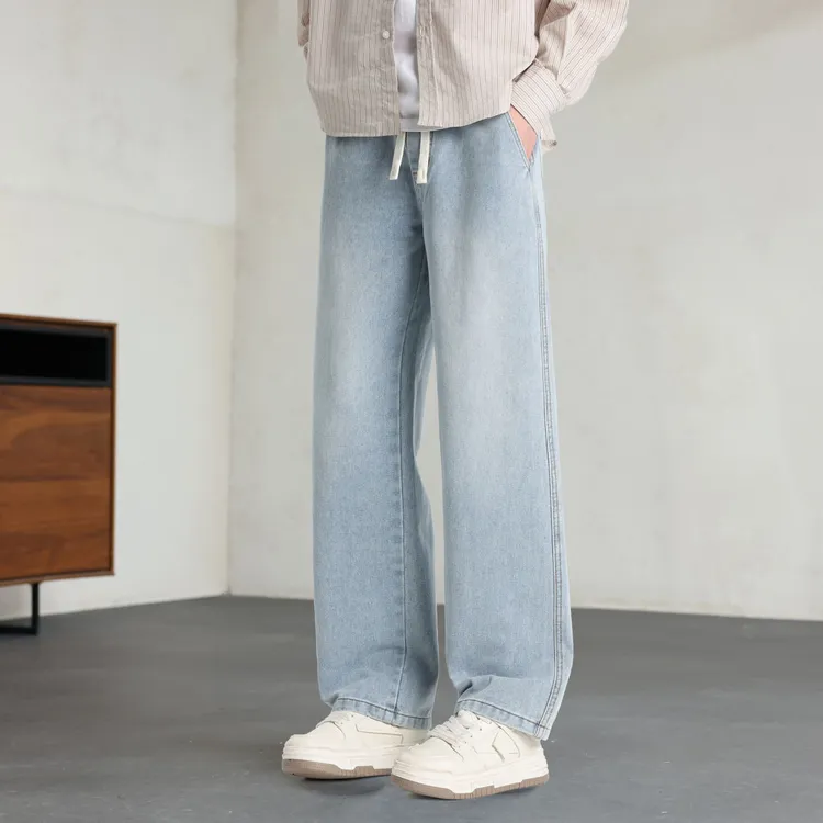 2025新款冰川蓝浅色系休闲百搭男女同款长牛仔裤复古宽松