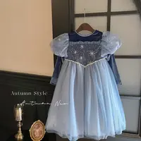 2025秋“冰雪奇缘”女童新品洋气印花网纱蓬蓬公主裙8312 