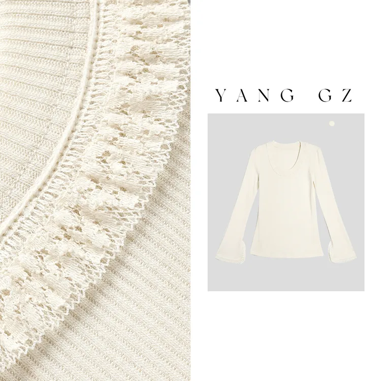 YANG GZ现货【圆舞曲】蕾丝U领打底天丝羊毛上衣女 GZ5151TS601025