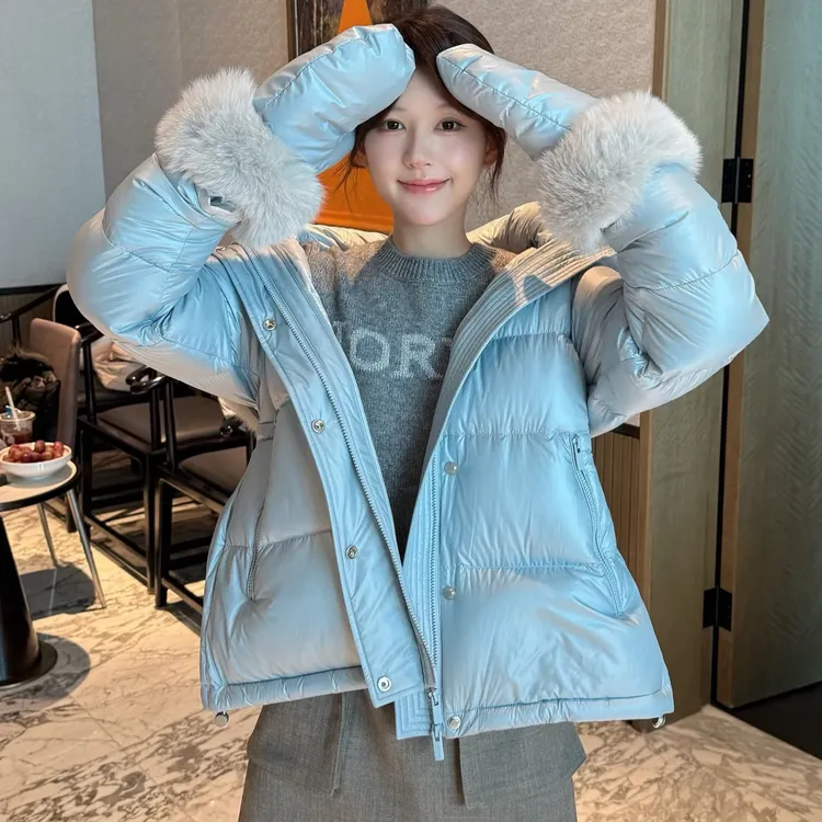 露思同款冬季连帽拉链新国标90鸭绒羽绒服外套现货