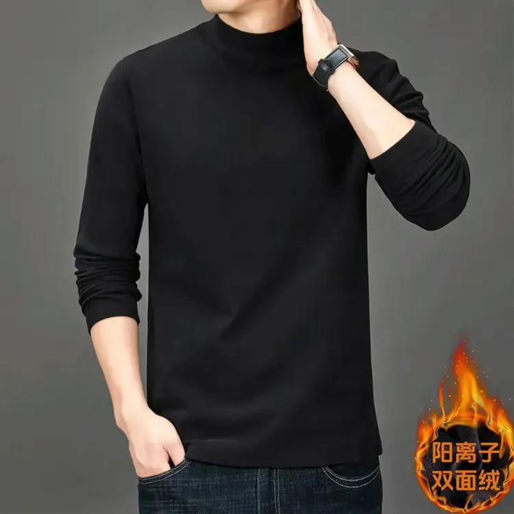 阳离子双面德绒半高领打底衫男士t恤2025新款内搭衣服潮牌秋装