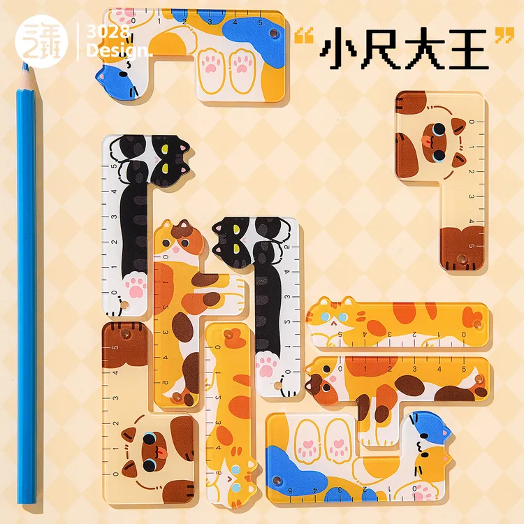 三年二班小尺大王迷你亚克力装小学生diy卡通尺便携可带文具尺子