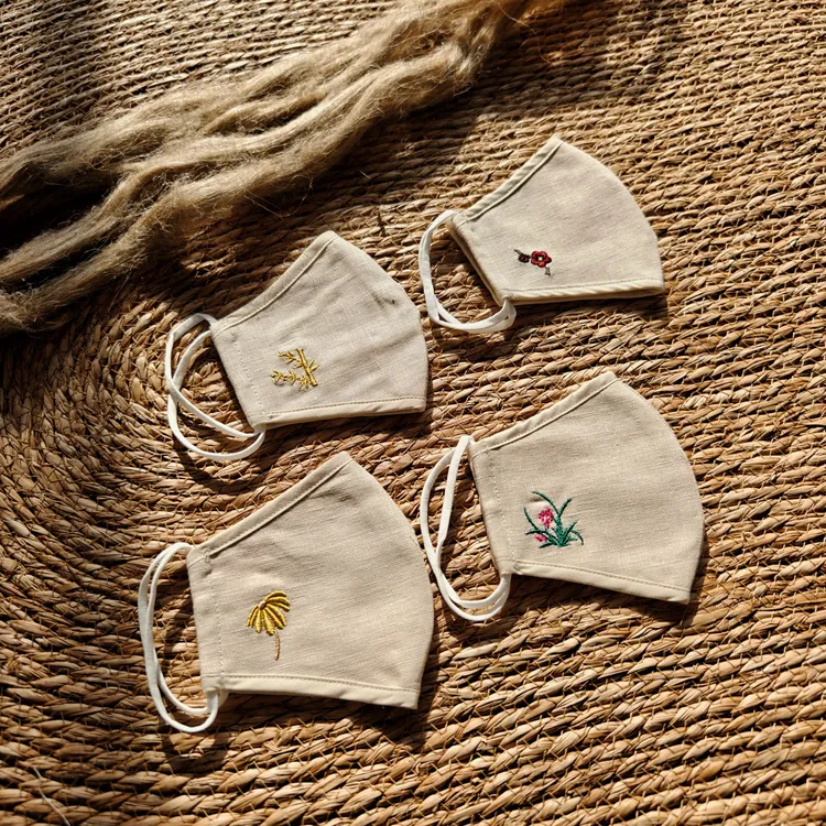 全亚麻【梅兰竹菊】成人款 纯色防尘成人防晒口罩防风防菌通用透气