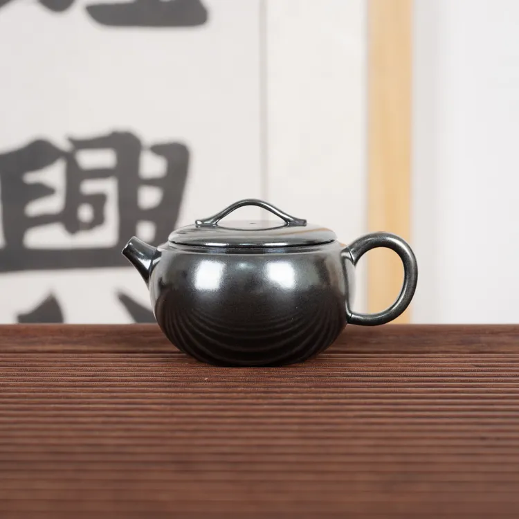 『柴烧汉瓦壶』坭兴陶茶壶宽口实用球孔茶壶高颜值金属光180cc11527