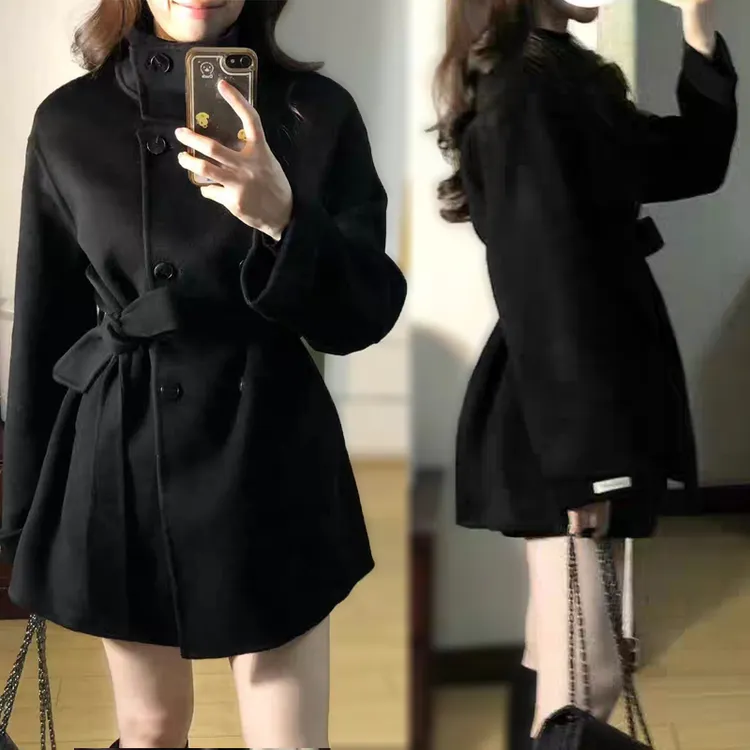 爆款女款羊绒羊毛风韩系气质级感超好看黑色毛呢外套小子呢子大衣