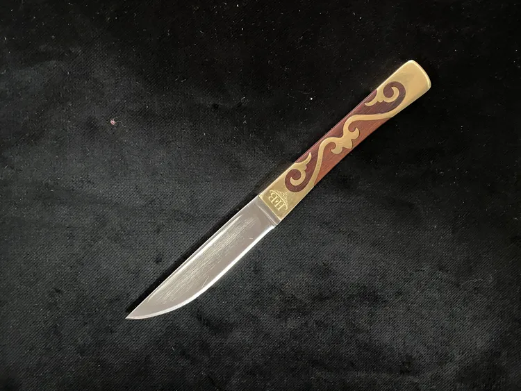 木垒手工红木小刀20cm/头层牛皮刀鞘（未开刃，非管制刀具）