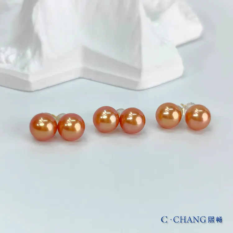 【牛血红】淡水珍珠8-9mmS925银耳环高级气质时尚定制色【畅太定制】