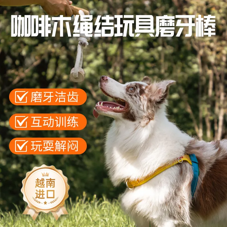 越南进口绳结咖啡木大小狗狗磨牙棒互动拉扯洁齿宠物拔河玩具解闷