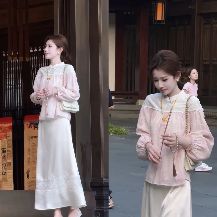 【婷婷】《晕染桃花》美出新高度蕾丝绣花伞裙套装 TT2SQTY2287