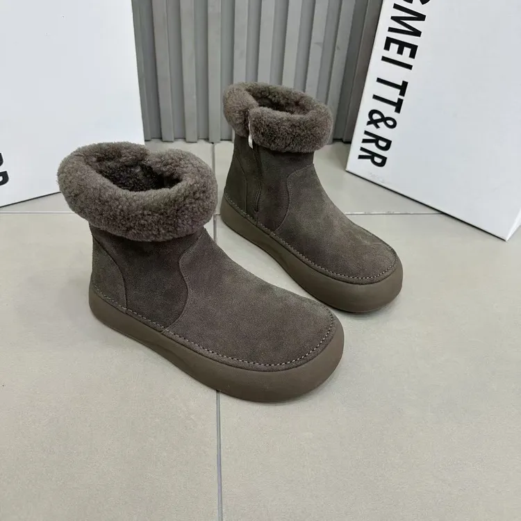 2025新款磨砂真皮高颜值加绒松糕厚底百搭勃肯鞋休闲马丁靴短靴女