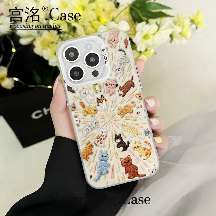布纹爆炸一群小猫彩银壳适用于iPhone苹果17手机壳华为oppo小米手