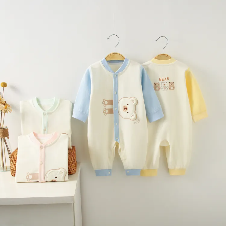 小熊婴儿连体衣秋季新款纯棉无骨缝男女宝宝哈衣新生儿衣服爬爬服