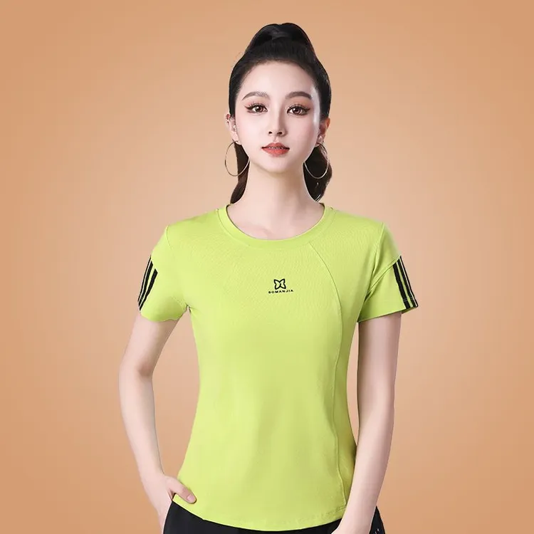 夏季时尚圆领运动速干短袖上衣修身跳舞健身跑步服休闲显瘦T恤