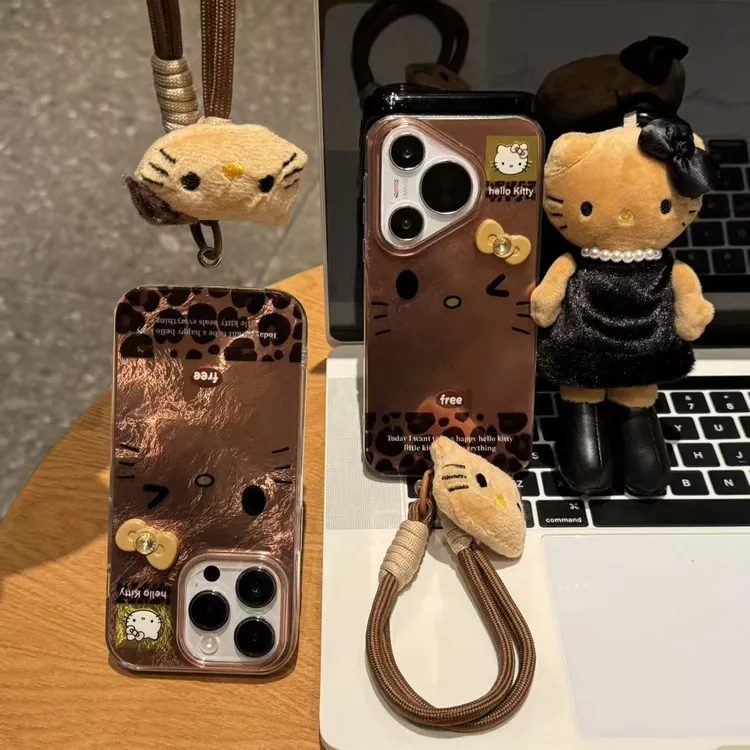 闪钻蝴蝶结KT公仔挂绳适用苹果16/15pro手机壳华为vivo小米oppo女