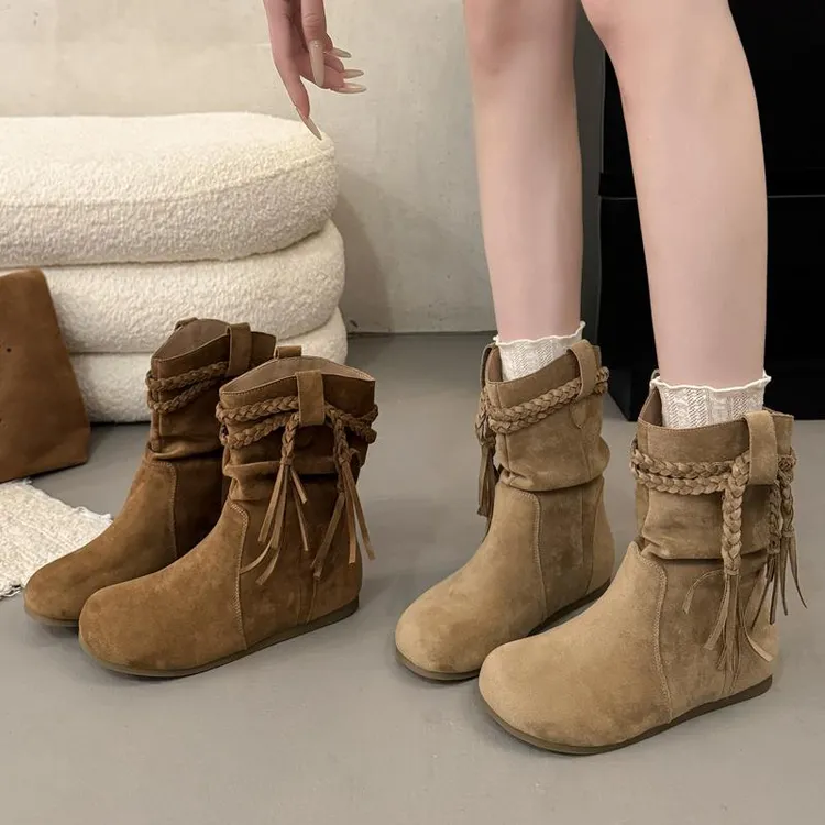 复古美拉德流苏勃肯短靴女2025新款秋季百搭显瘦马丁靴爆款堆堆靴