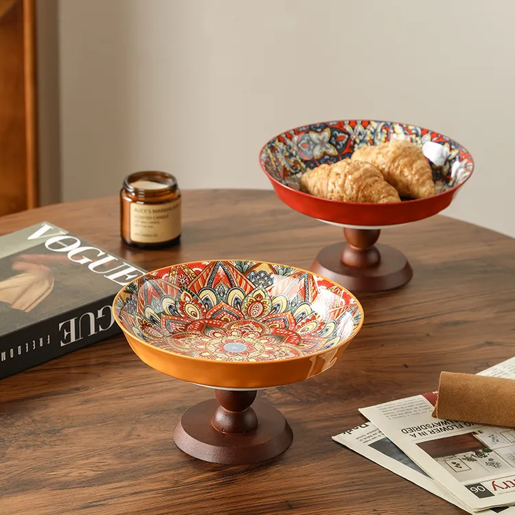 波西米亚风水果托盘家用茶几零食北欧复古高端陶瓷水果盘点心盘子