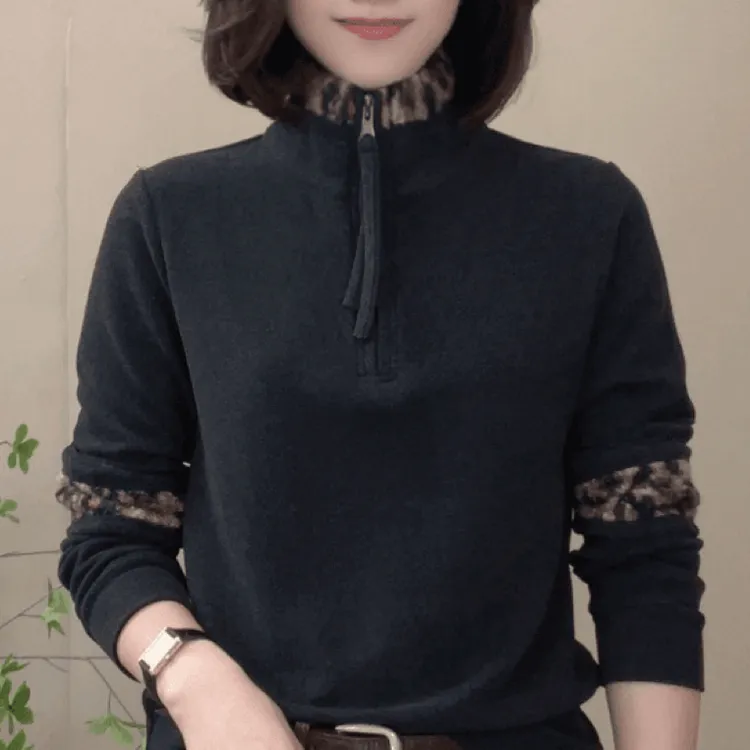 保暖拼色休闲拉链卫衣女冬季新款女士百搭长袖小衫气质显瘦打底衫