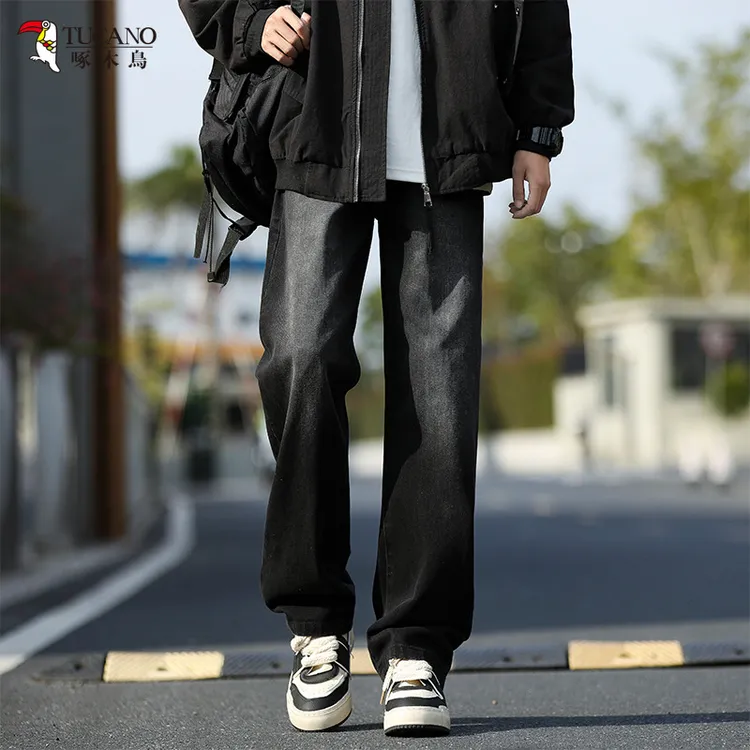 啄木鸟直筒牛仔裤男士春秋新款宽松百搭痞帅裤子高街男生阔腿休裤