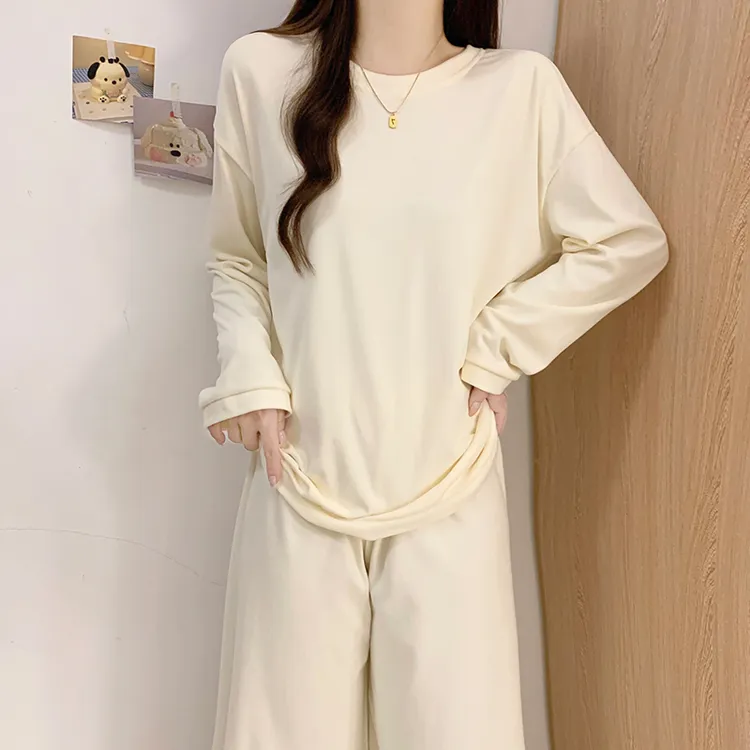 睡衣女款秋冬季长袖小个子休闲简约风保暖双面德绒杏色套装家居服