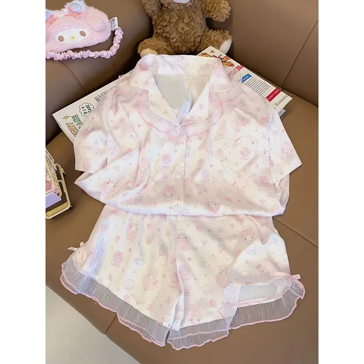 卡通美乐蒂小羊睡衣女款夏季冰丝短袖公主风甜美少女家居服可外穿