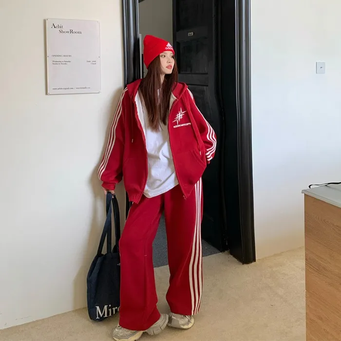 5935大码女装秋季套装开衫秋季百搭开衫卫衣上衣卫裤两件套