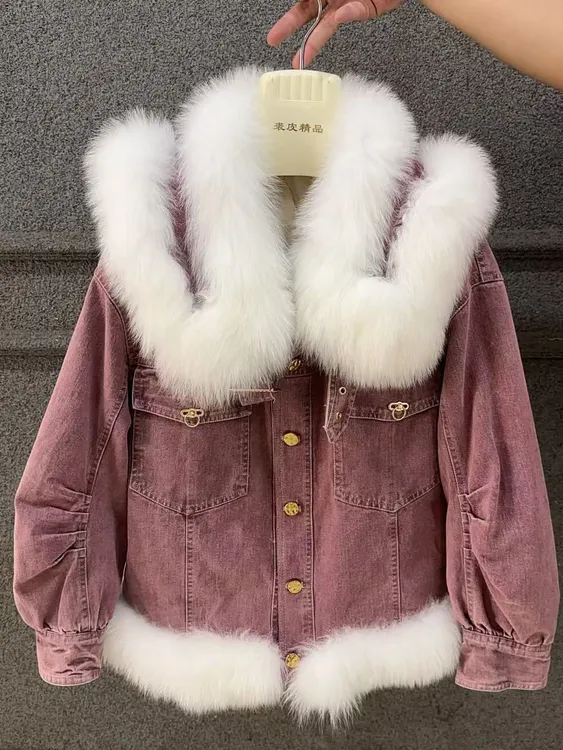 DOUSHEHUI   梦华露雅狐狸毛牛仔皮草服饰外套
