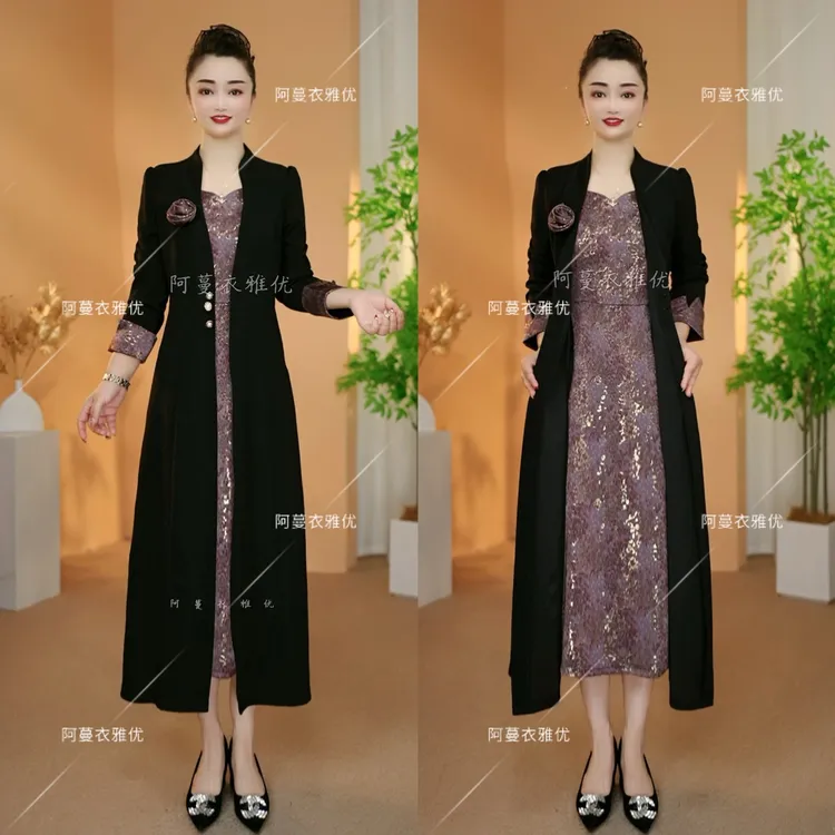 【衣雅严选】8088-2363#高定原版软精仿拼接琉璃缎假两件连衣裙