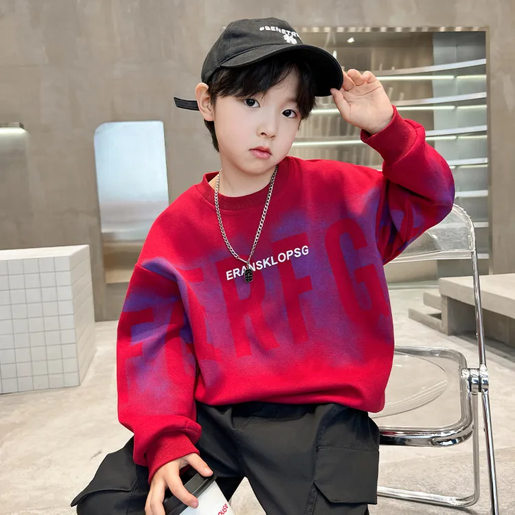 男童秋装红色卫衣薄款本命年2025新款儿童春秋T恤男孩长袖体恤潮t