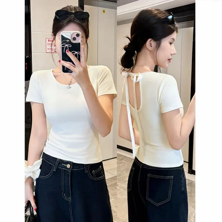 【小巧定制】XQ2510夏季新款显瘦百搭后背镂空上衣