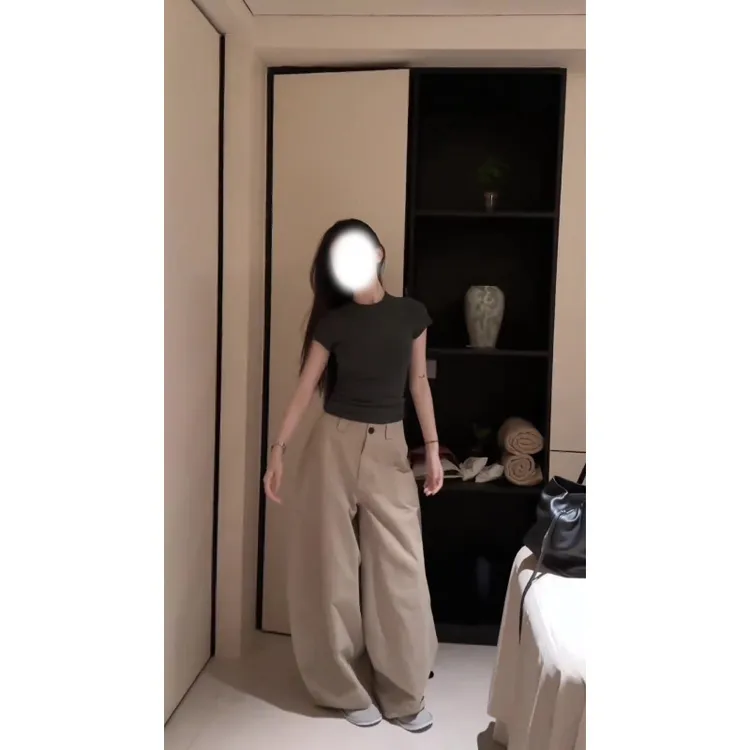 MARIE.COCO极简风纯色圆领正肩短袖T恤上衣女夏季阔腿休闲裤套装